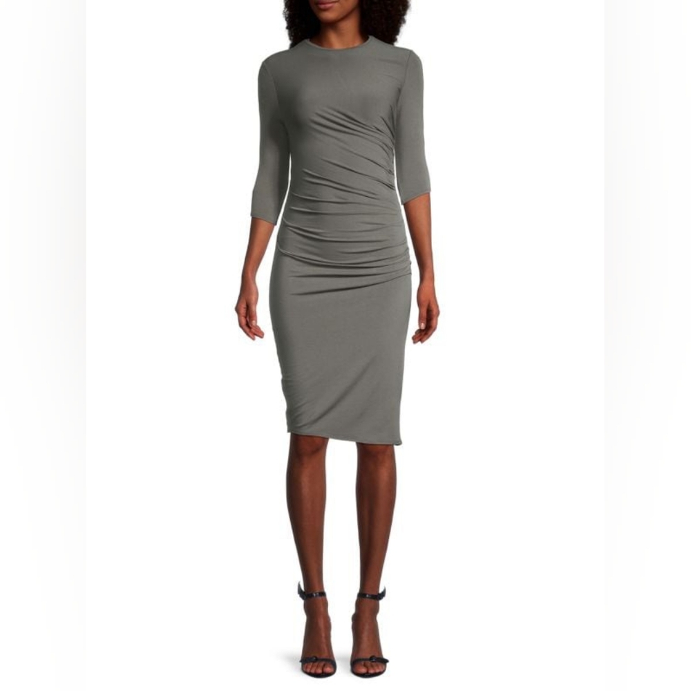 NWOT Helmut Lang Asymmetric Nova Stretch Jersey Dress in Mudstone SM